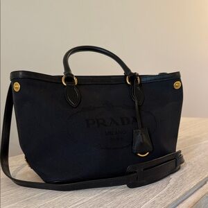 Prada Logo Jacquard Black Canvas Satchel Crossbody Bag
